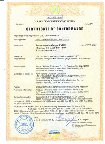 Chine Jiangsu Railteco Equipment Co., Ltd. Certifications